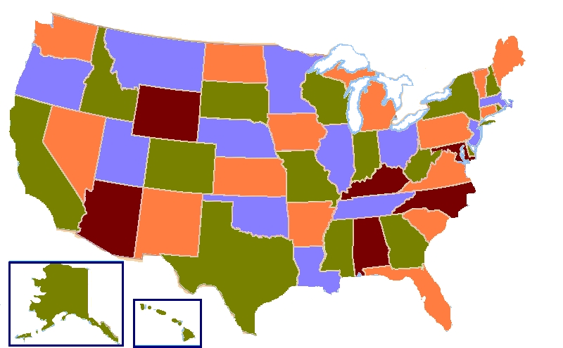 Four colored map of US states